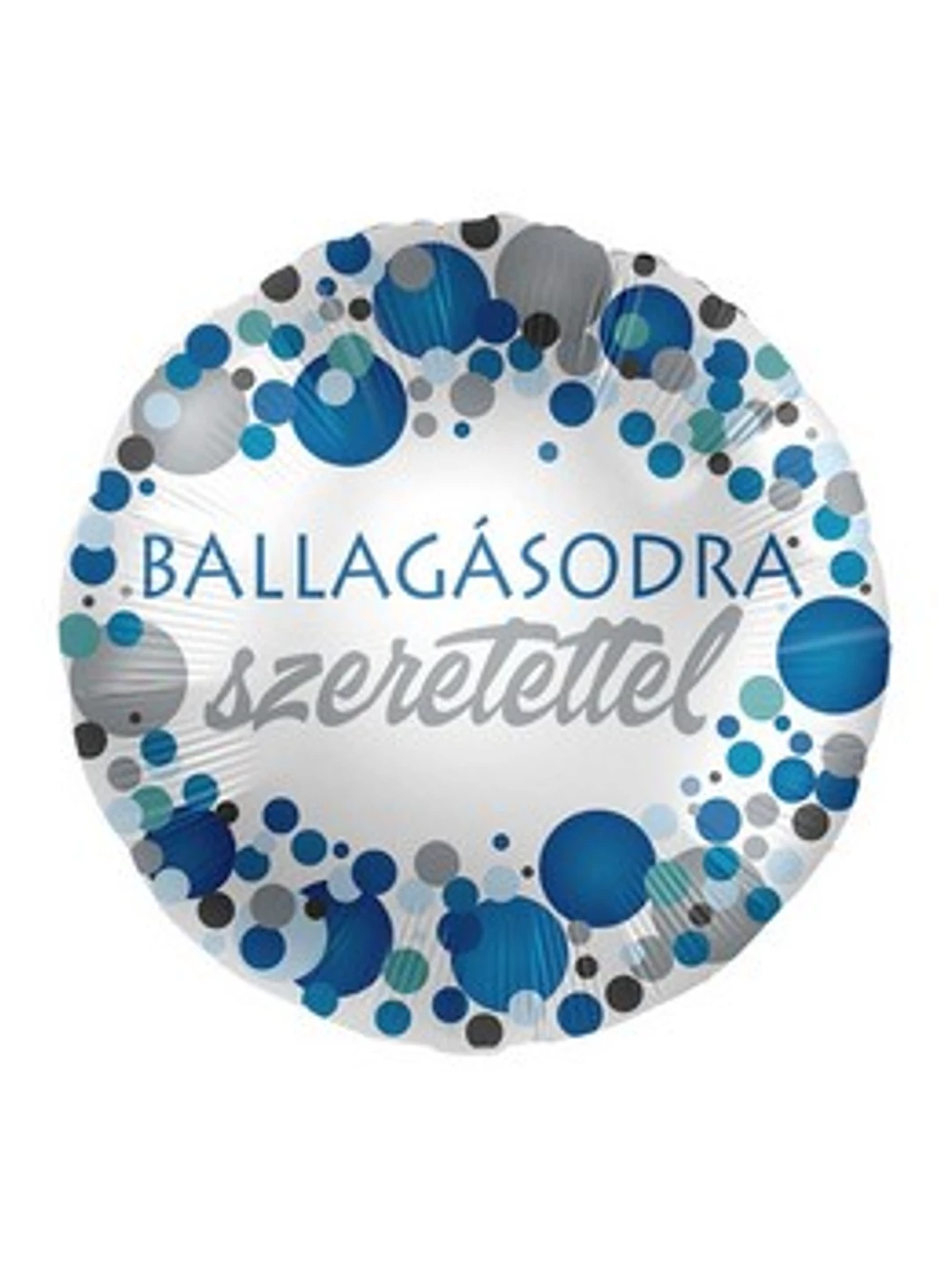 “Ballagásodra szeretettel” kék konfettis lufis